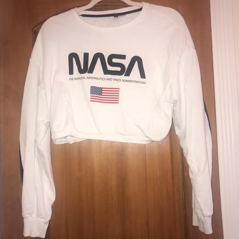 NASA white cropped shirt